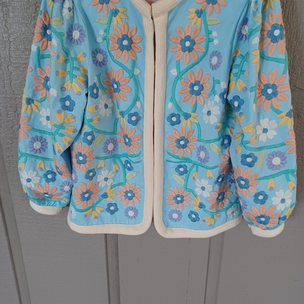Antik Batik Baltazar Jacket Size M 40 Women Boho Preppy Floral Embroider Cotton - Picture 10 of 16